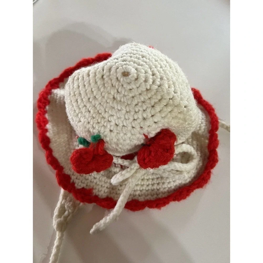 Vintage Girls Flower Crochet Knit Hat Tie Ear Flap Adjustable​​​​​​
